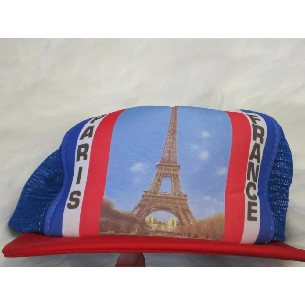 Vintage PARIS FRANCE EIFFEL TOWER Snapback Trucker Mesh Foam Hat EURO CAP